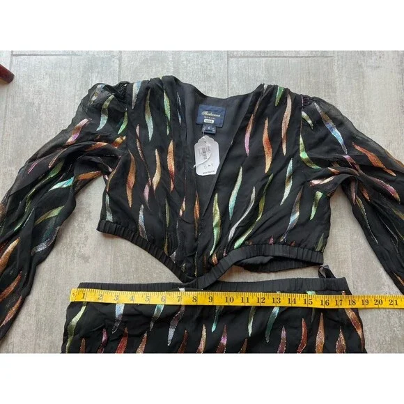 $625 Shoshanna Randi Gown Jet Iridescent Metallic Cut Out Maxi Designer 4 READ - Picture 14 of 14